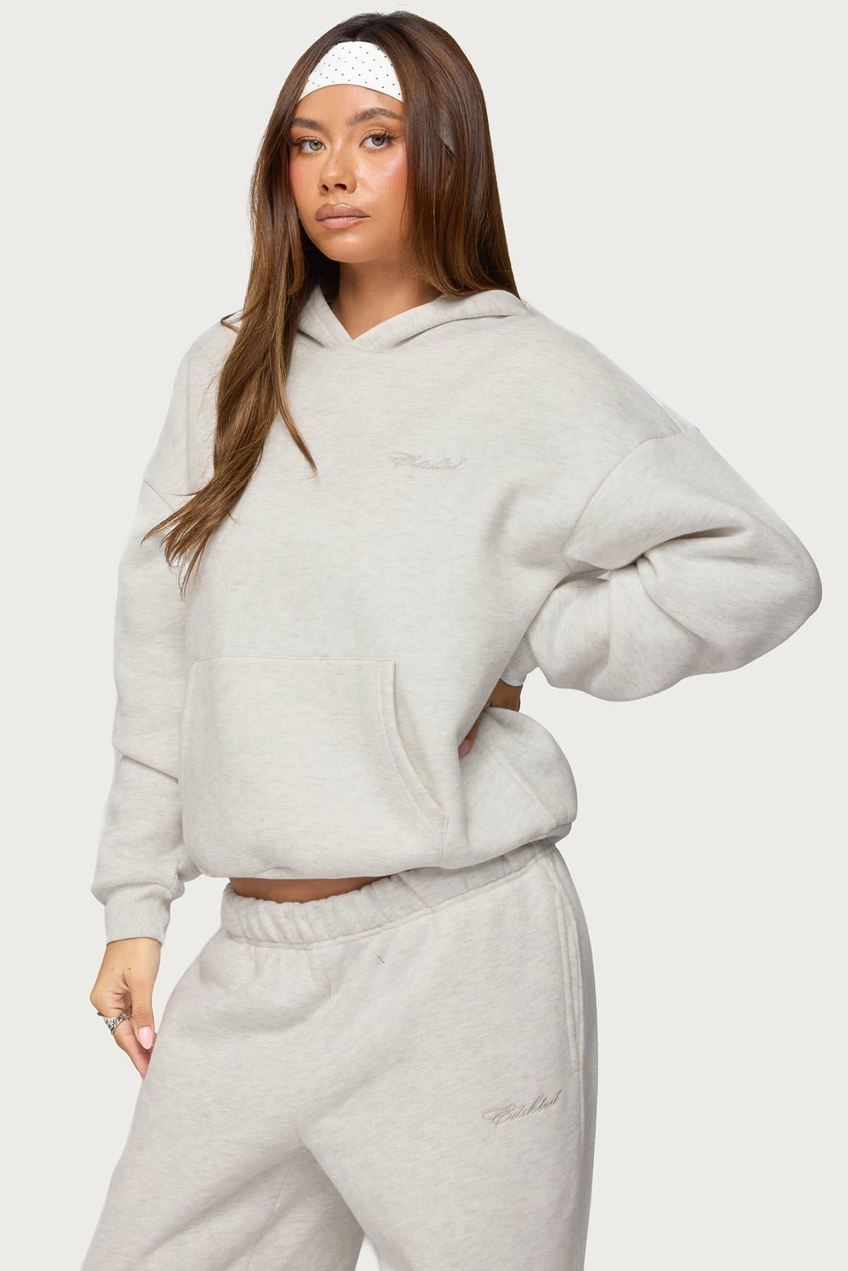 Basic Girl Oversized Edikted Embroidered Hoodie - Polyester Cotton