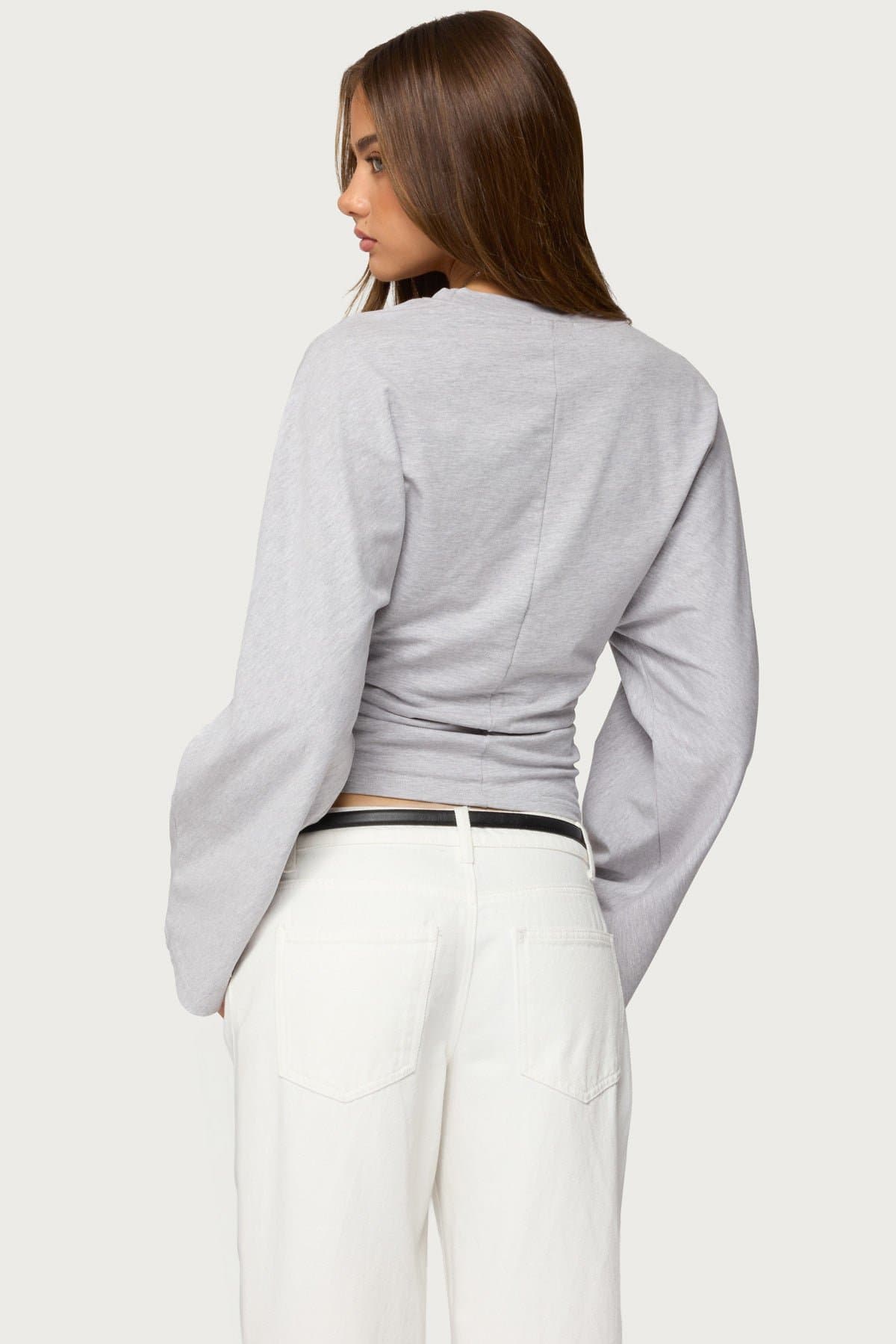 Charlisa Cinched Waist Long Sleeve Top - Cotton Spandex Ruched Detailing