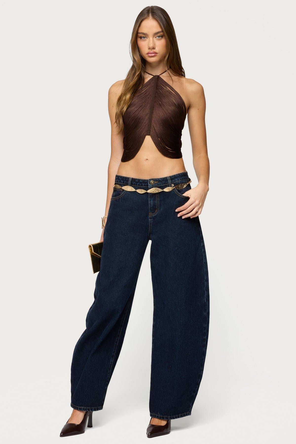 Hara Fringed Crisscross Backless Top - Nylon Spandex Polyester