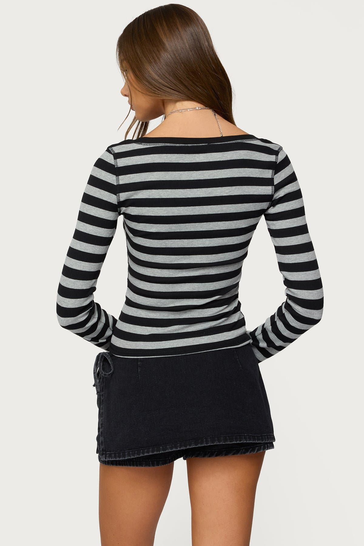 Rainey Striped Long Sleeve Top - Cotton Spandex Scoop Neck Striped Pattern