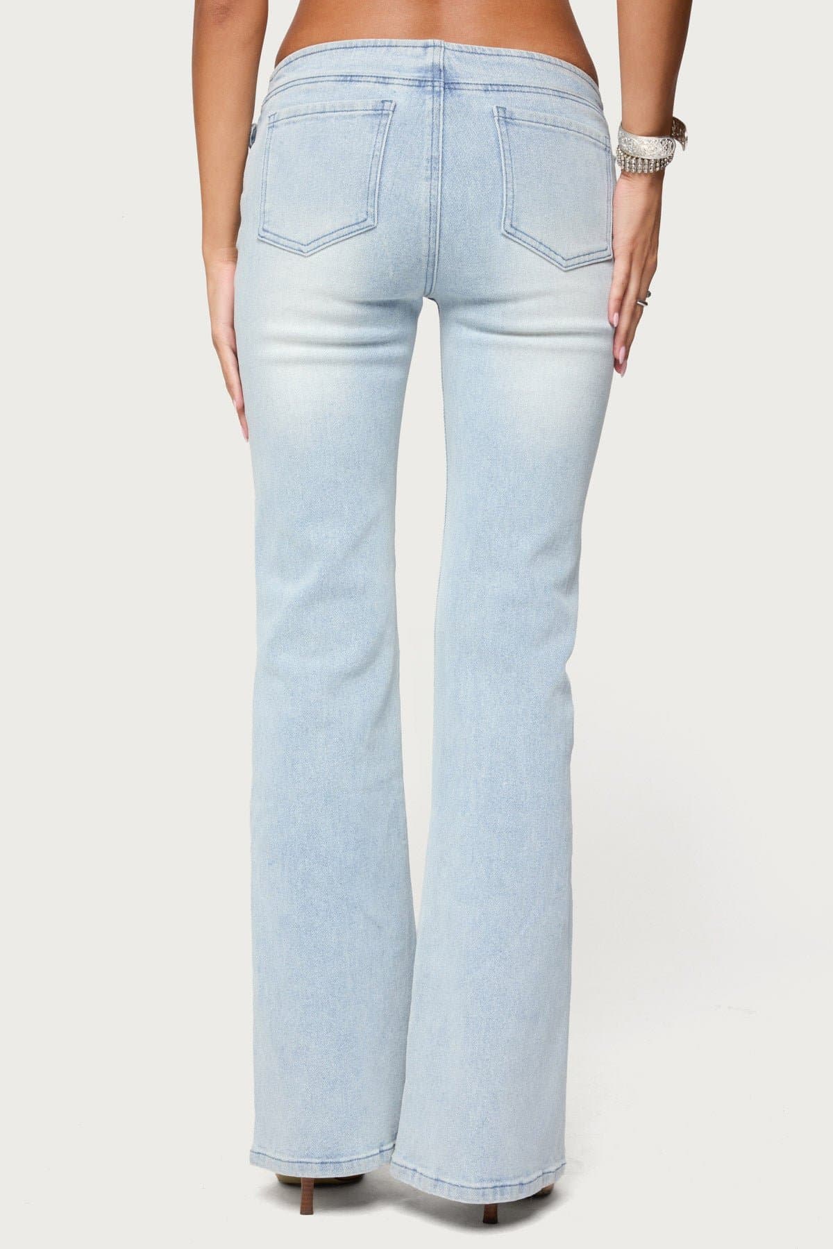 Kenza Belted Low Rise Flared Jeans - Stretch Denim Cotton Polyester Spandex