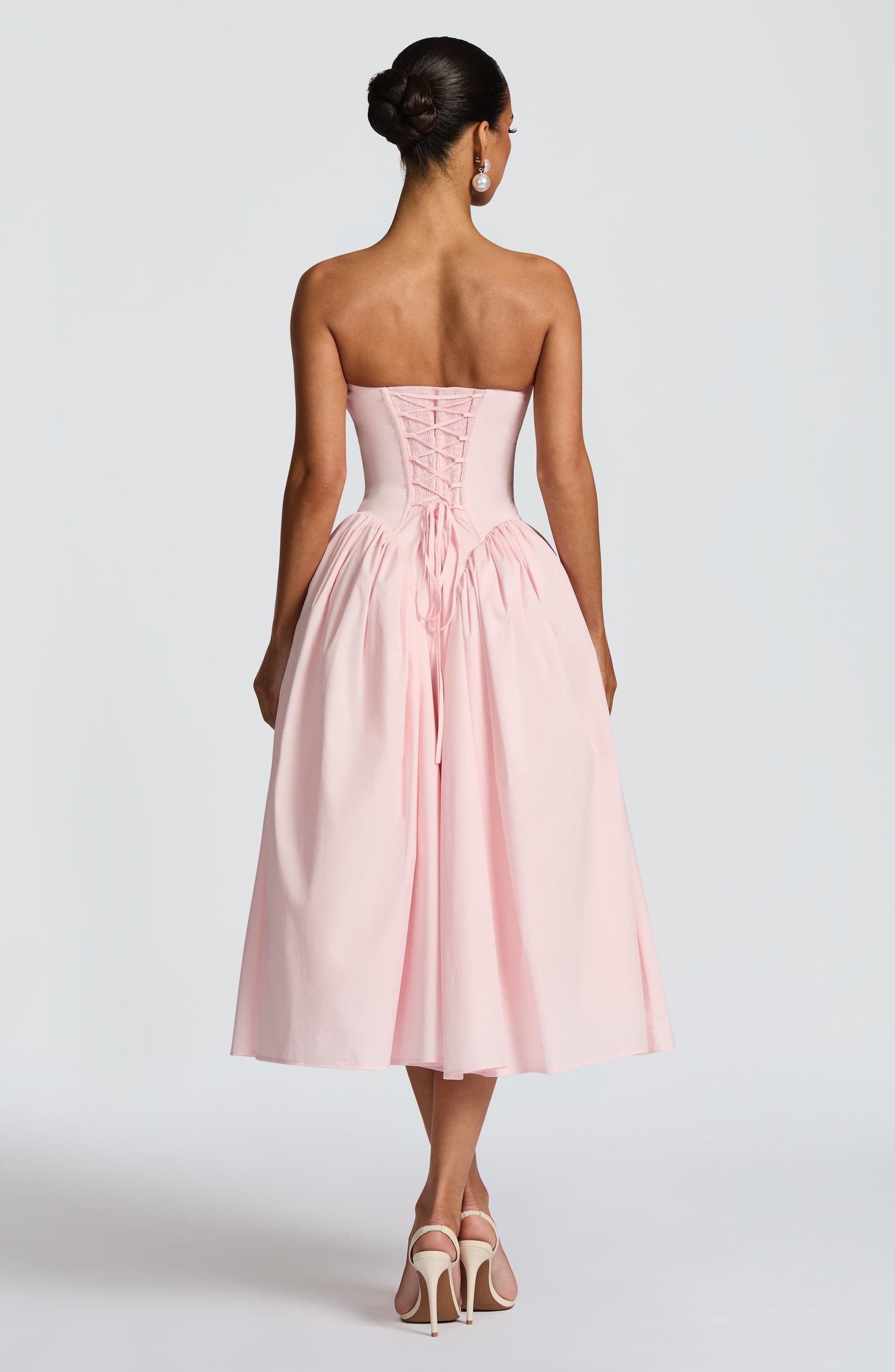 Darla Midi Dress - Blush Strapless Cotton Nylon Elastane Poplin