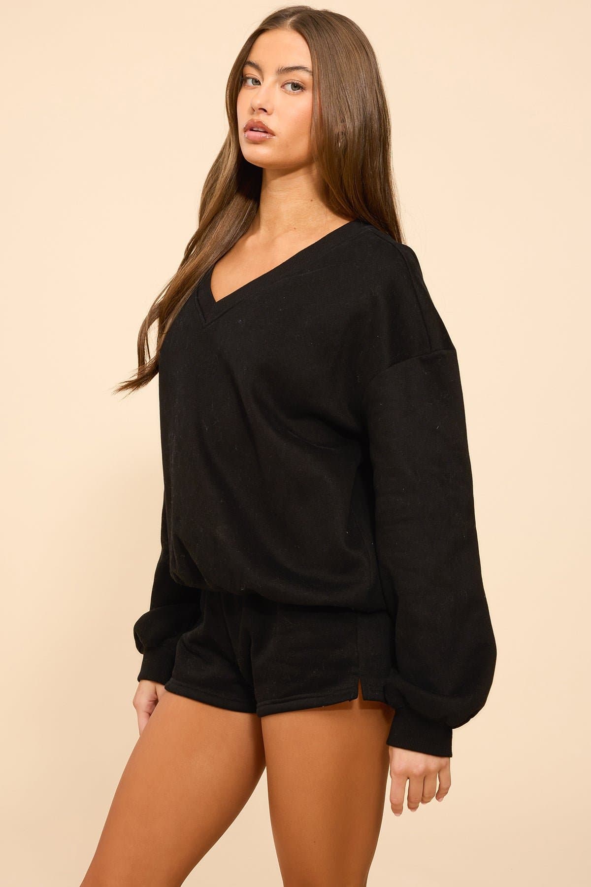 Bronte V Neck Sweatshirt - Oversized Fit Cotton Polyester Matching Set
