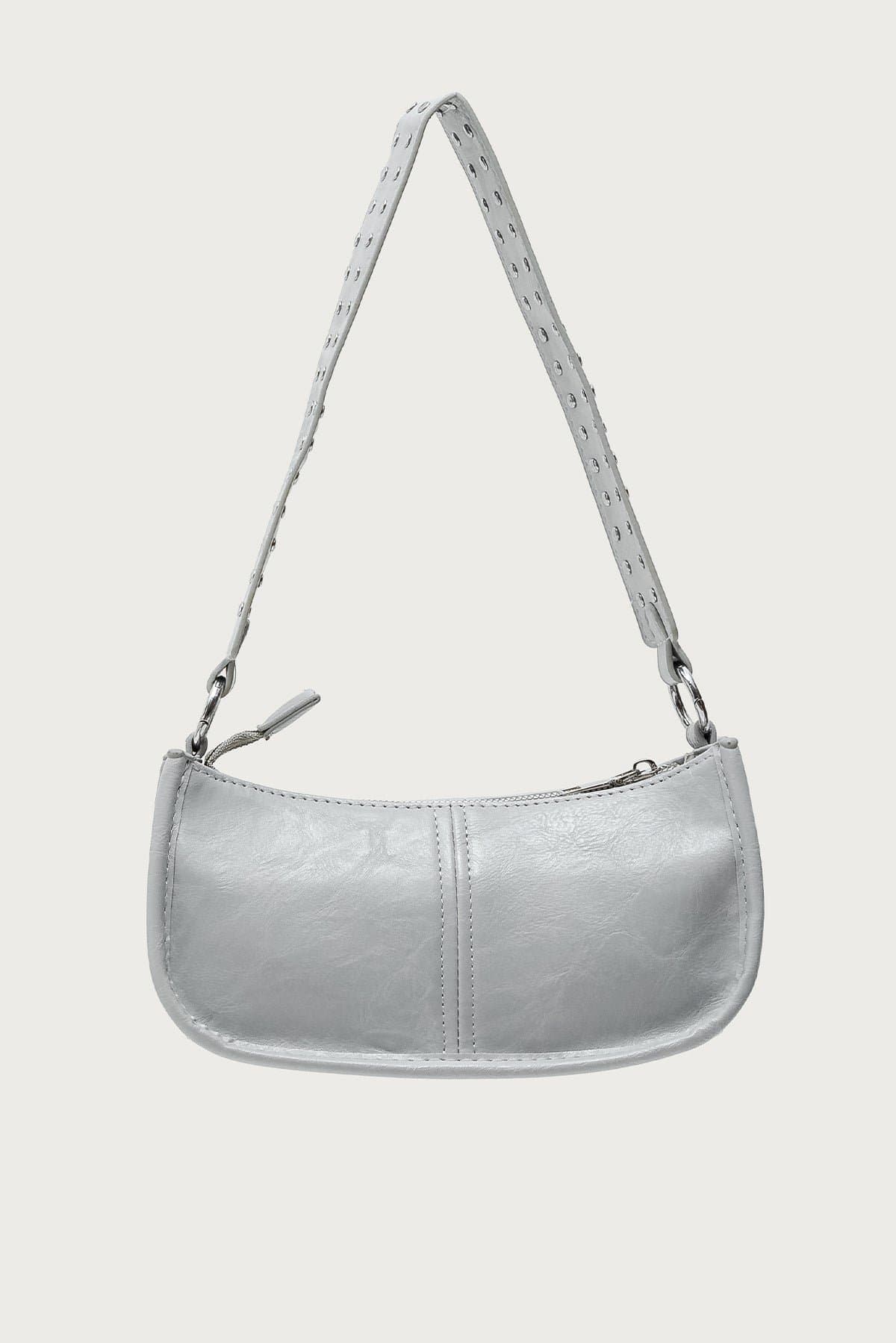 Studded Strap Faux Leather Bag - Polyurethane 9.7"W x 4.7"H x 4.3"D