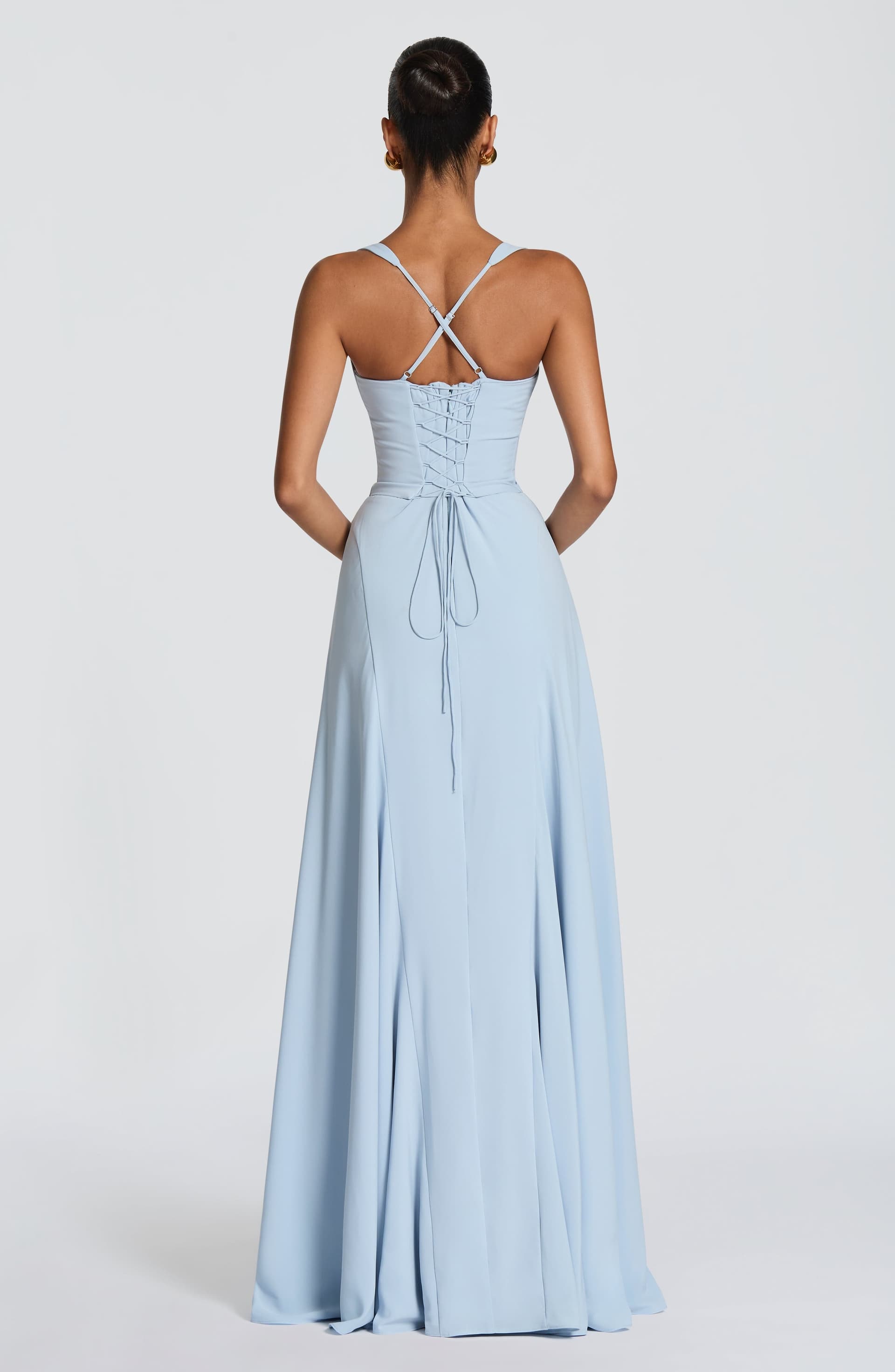 Irie Maxi Dress Glacier Blue Chiffon Sweetheart Neckline Lace-Up Back