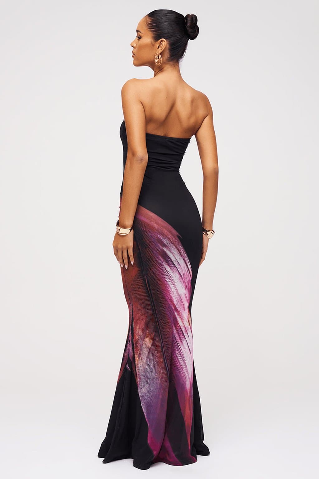 Phoenix Bandeau Maxi Dress - Fit and Flare with Phoenix Print, Mesh Layer