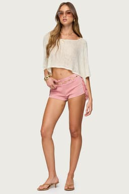 Sapir Fringe Faux Suede Shorts - Polyurethane Cotton Women's Bottoms Size S Inseam 1.57"