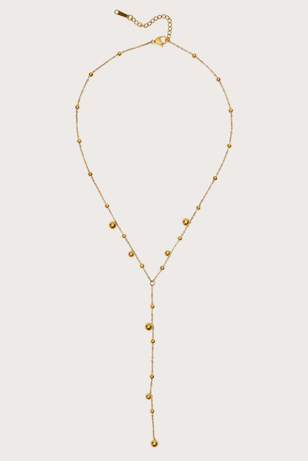 Cascading Bead Necklace - Gold Tone Metal Chain with Bead Detailing, 15.3 Inch Length