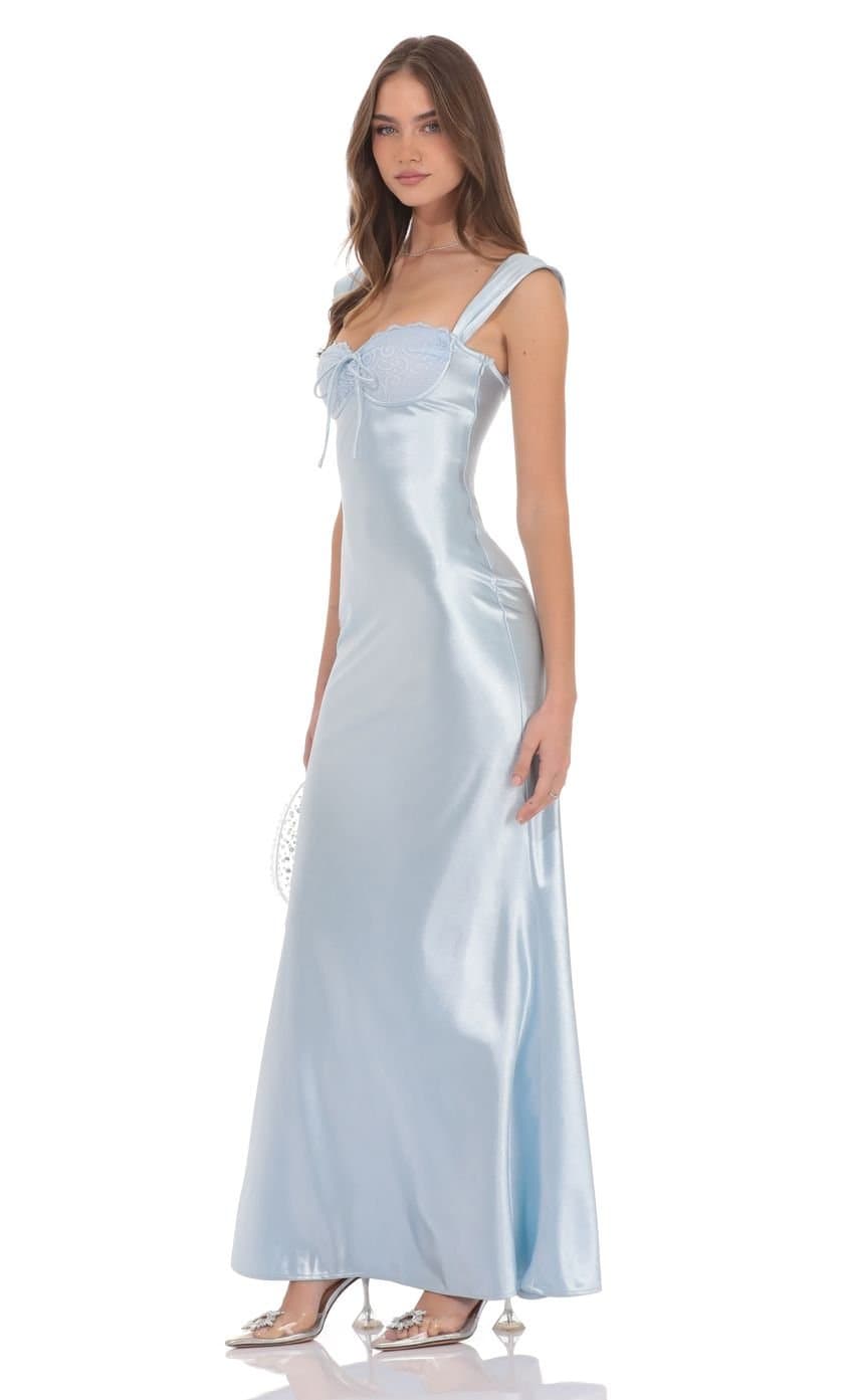Satin Lace-Bust Maxi Dress in Light Blue