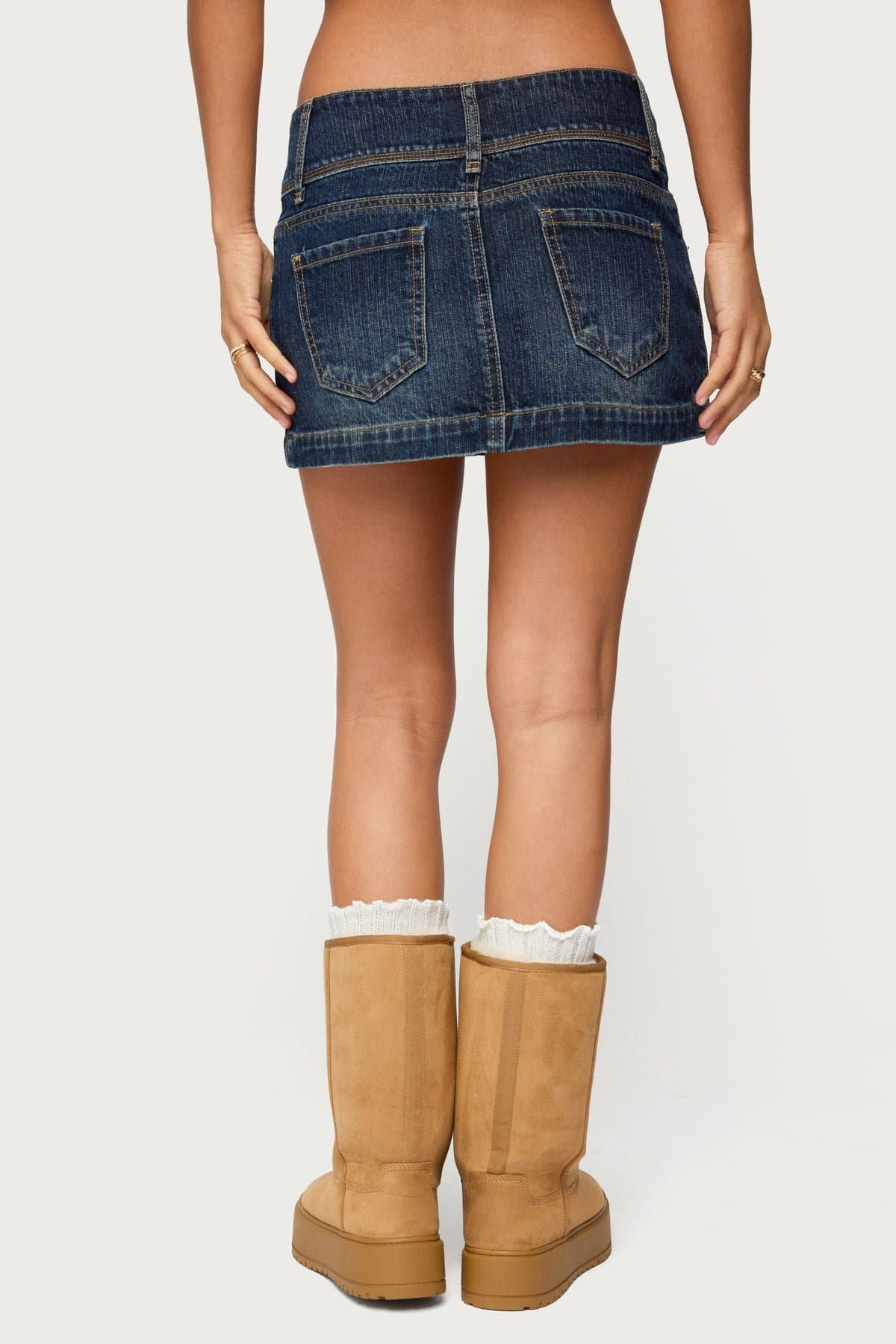 Fatama Denim Mini Skirt - Rigid 100% Cotton with Snap Button Closures