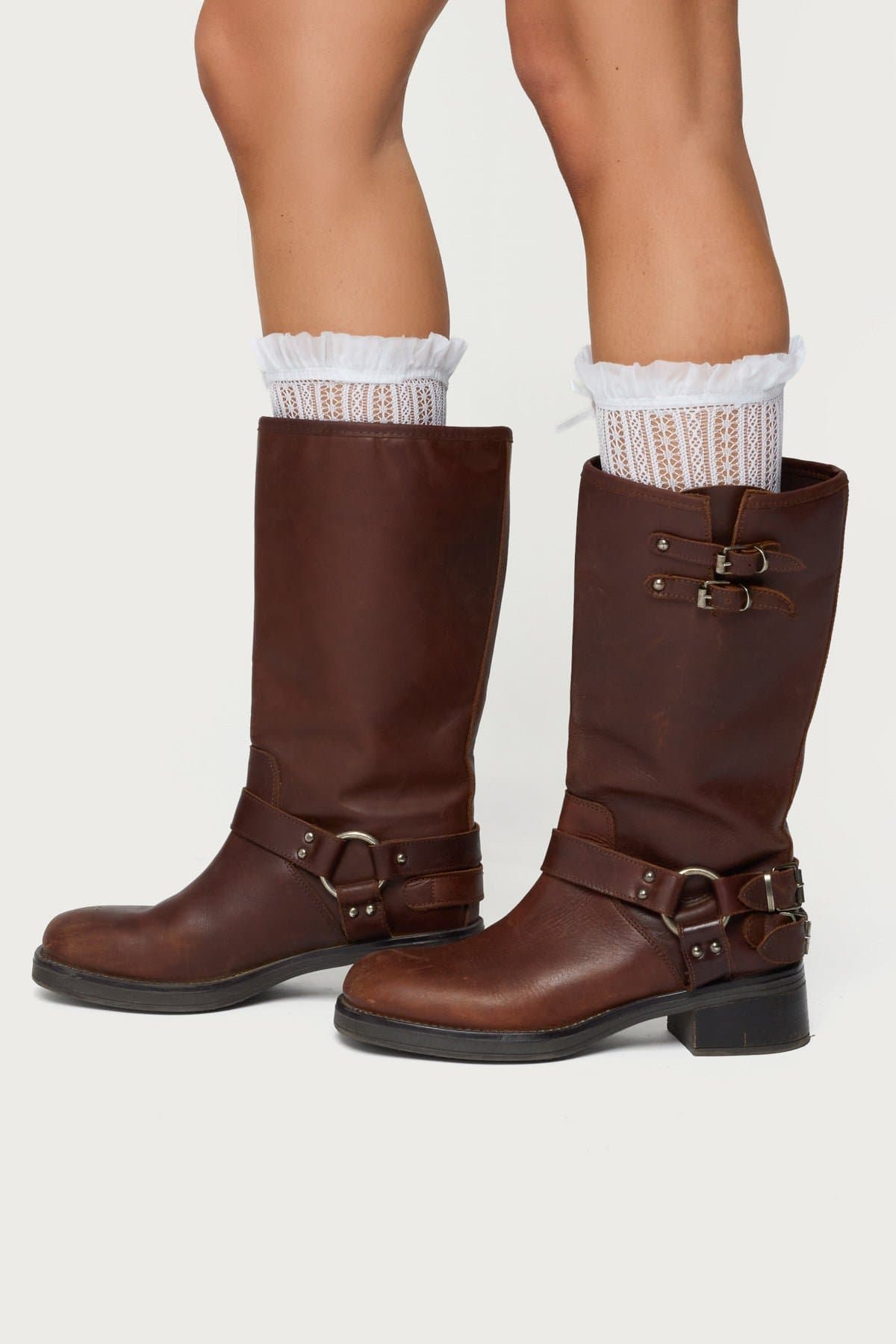 Sheer Lace Socks with Bow Detail - Nylon Spandex