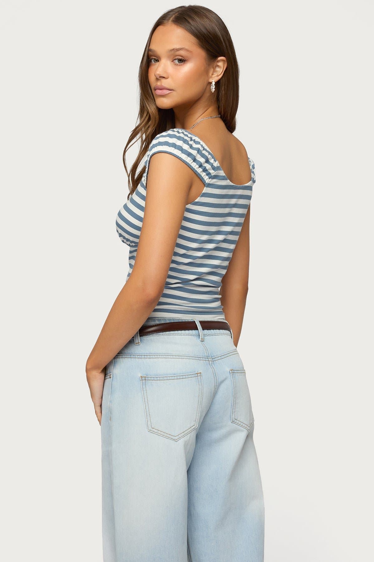 Aina Striped V-Neck Henley Top - Cotton Spandex with Button Detail