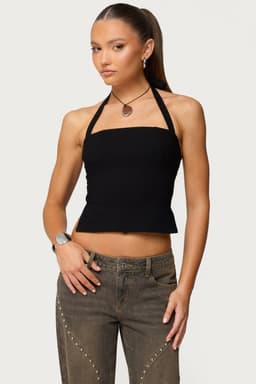 Dara Halter Top - Cotton Polyester Spandex with Tie Closure Side Slit