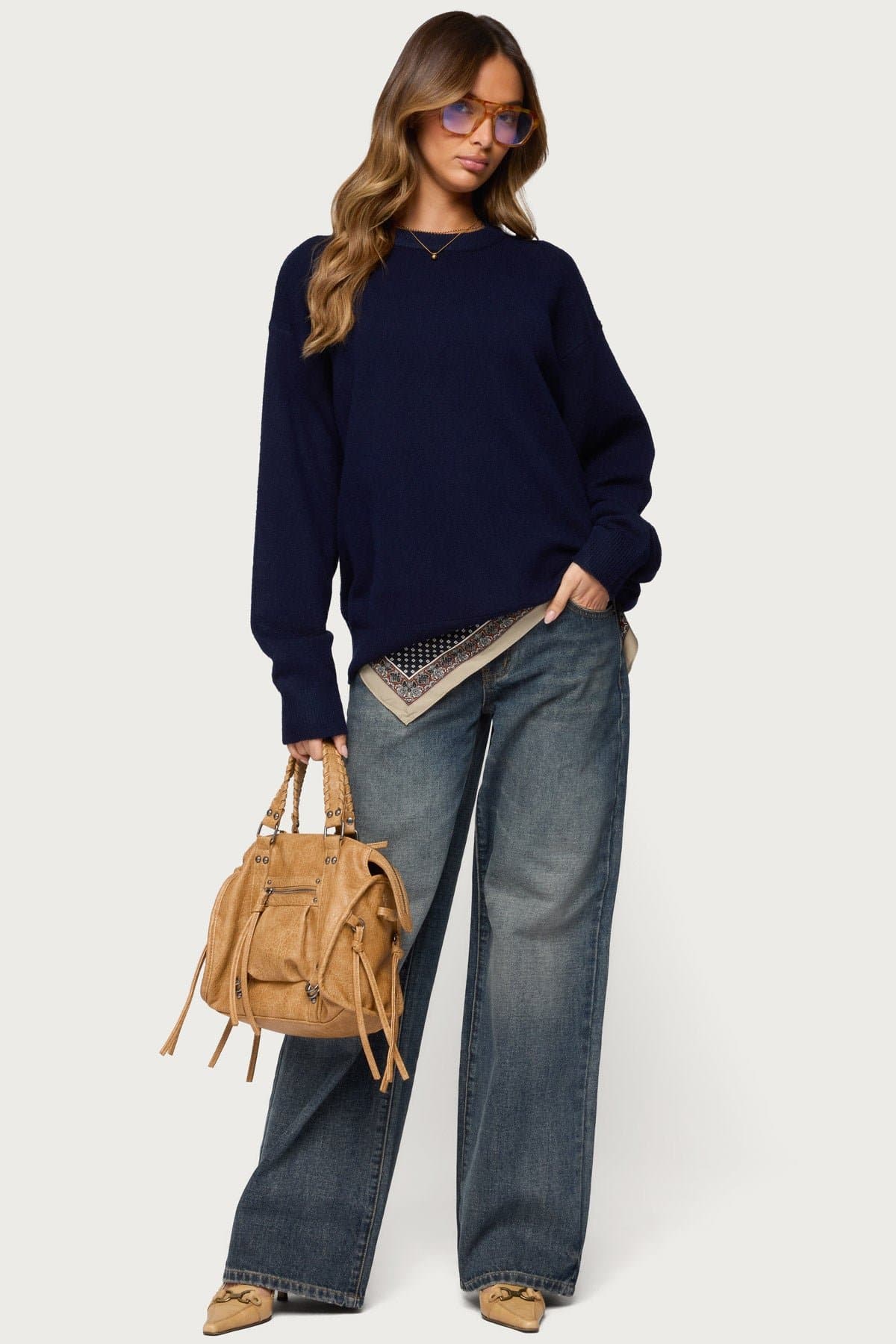 Ximenia Cutout Back Sweater - Polyester Acrylic Spandex Knit Top