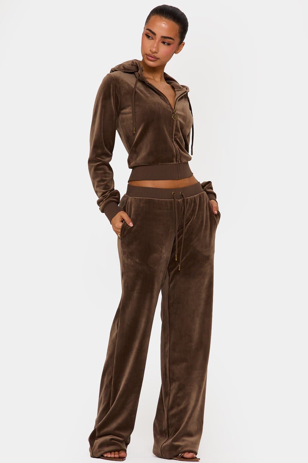 Khaki Velour Plush Jogger Pants with MM Hotfix Studs - 95% Polyester 300GSM