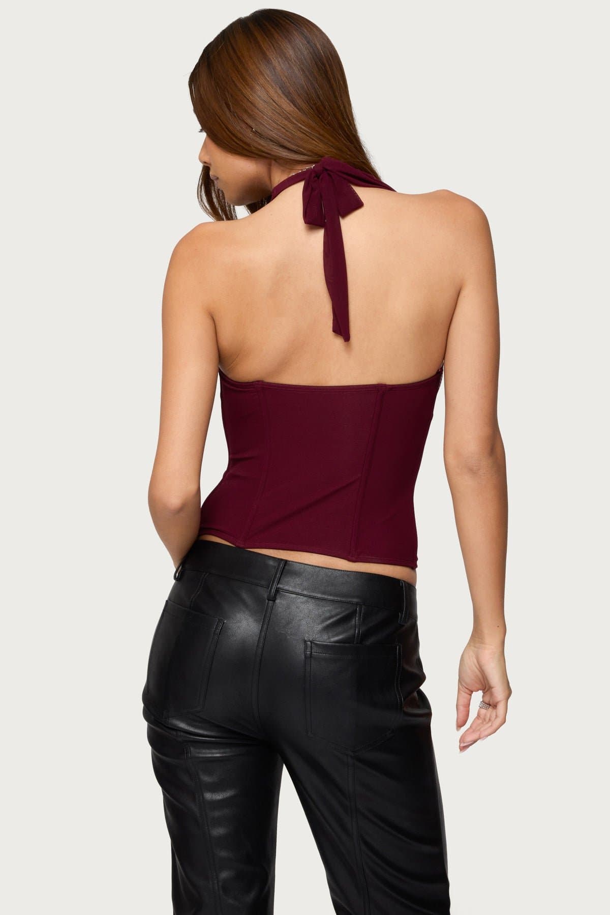 Rosalina Mesh Halter Corset - Boned Nylon Spandex Polyester Bodice