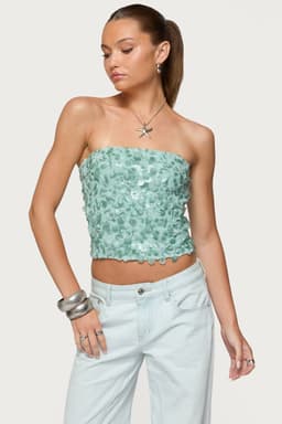 Brynn Strapless Sequin Top - Polyester Spandex Fabric, Women's Party Top