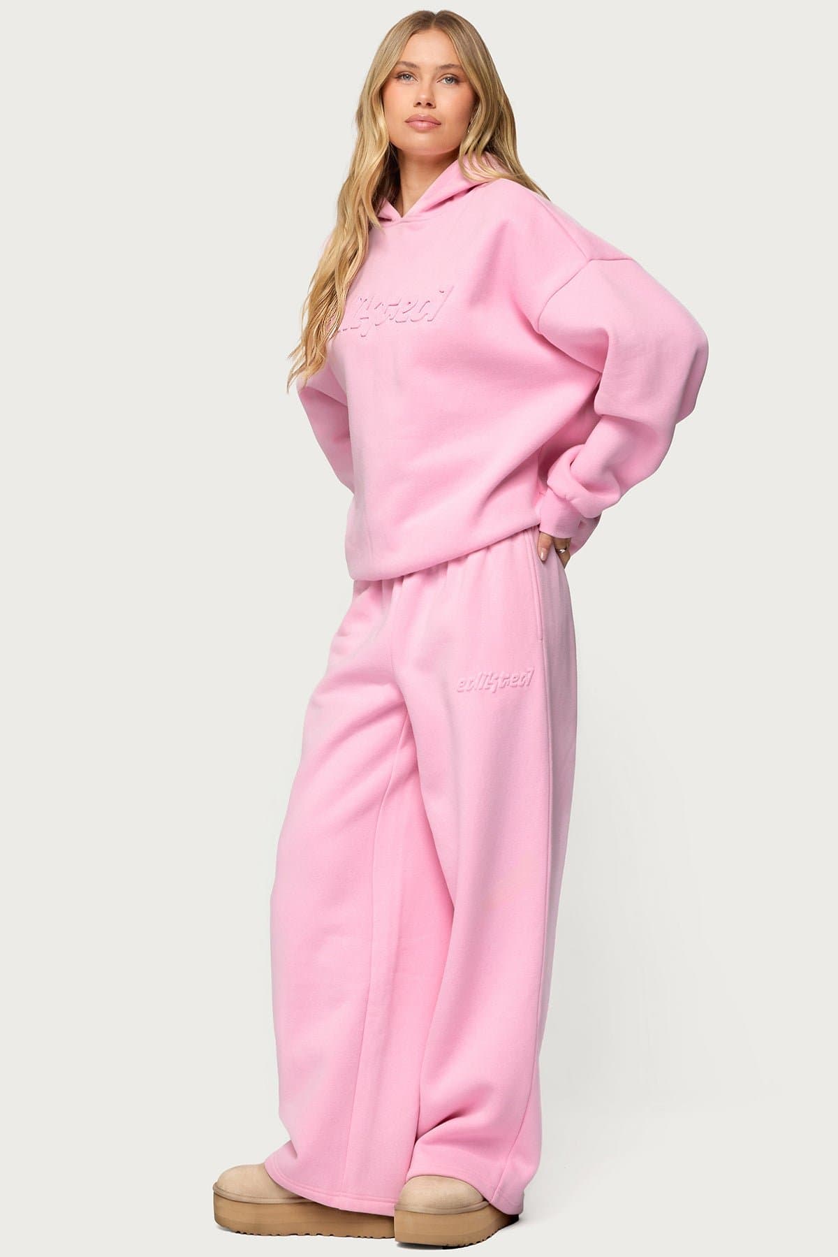 Totally Edikted Wide Leg Sweatpants with Embossed Graphic Polyester Cotton