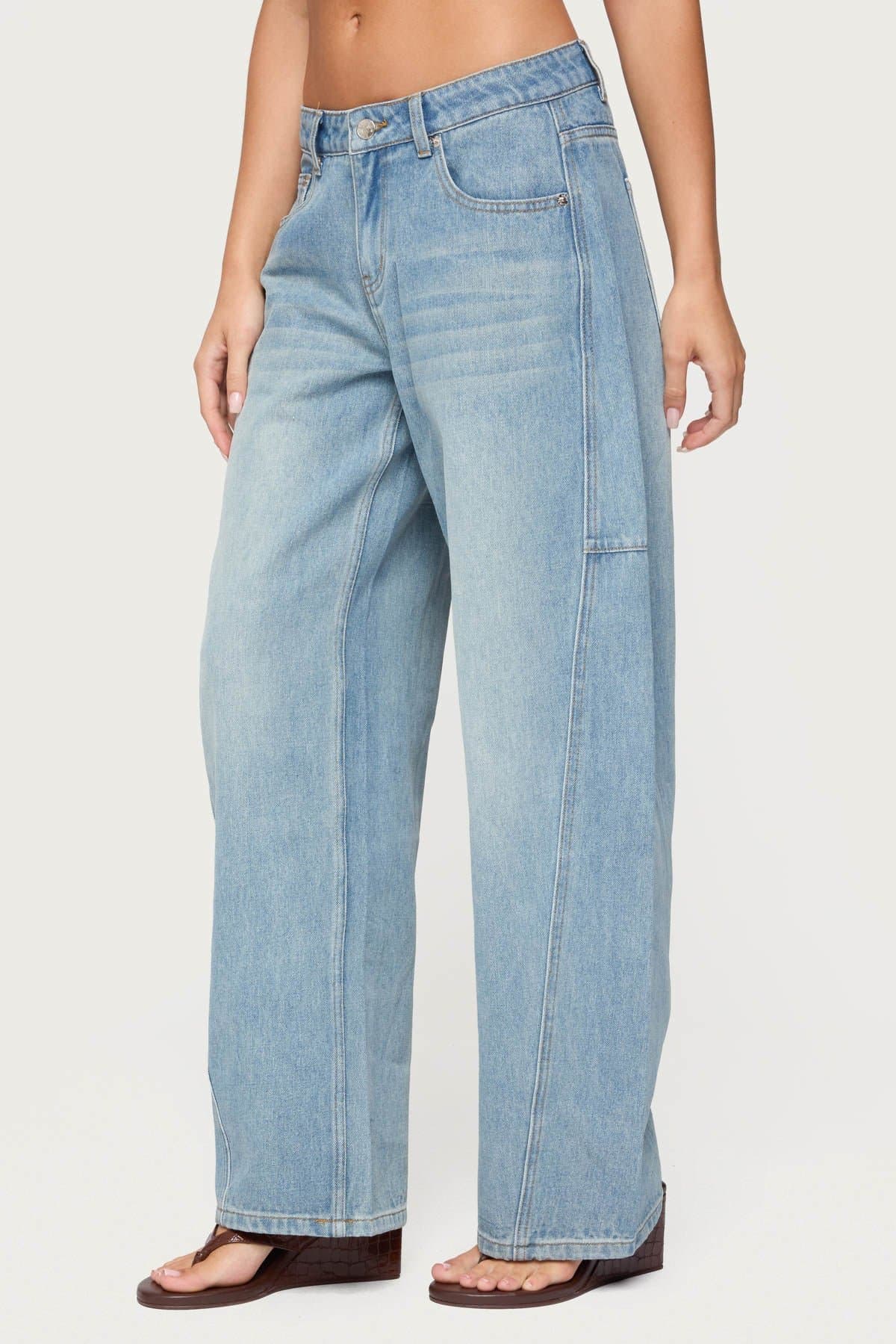 Korie Low Rise Barrel Leg Jeans in Rigid 100% Cotton Denim