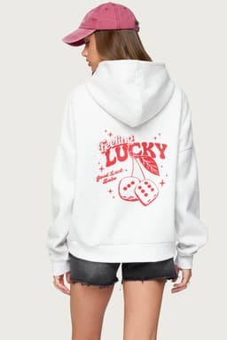 Feeling Lucky Oversized Hoodie with Dice Graphic Print Polyester Cotton Blend