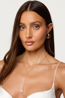 Cascading Pearly Rhinestone Necklace Gold Tone 17.7 Inch Length