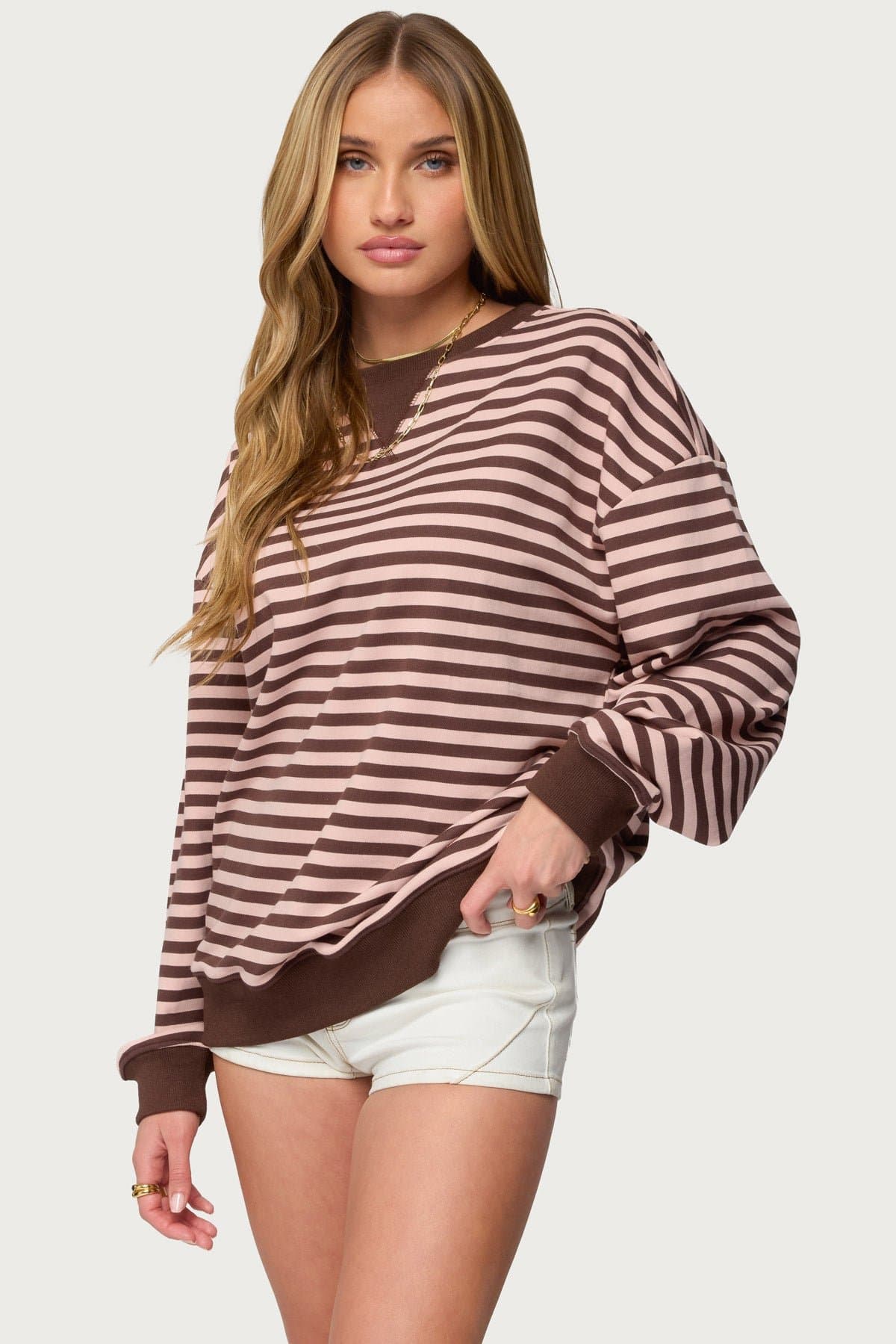 Onda Striped Crewneck Sweatshirt - Long Sleeve Cotton Polyester