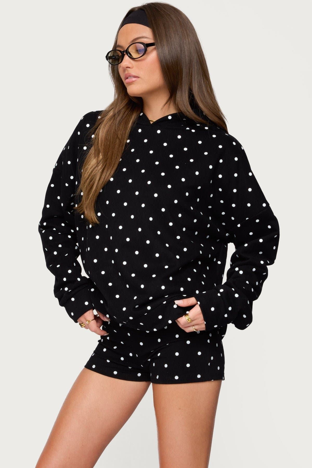 Chelsie Polka Dot Print Hoodie with Edikted Graphic - Cotton Polyester