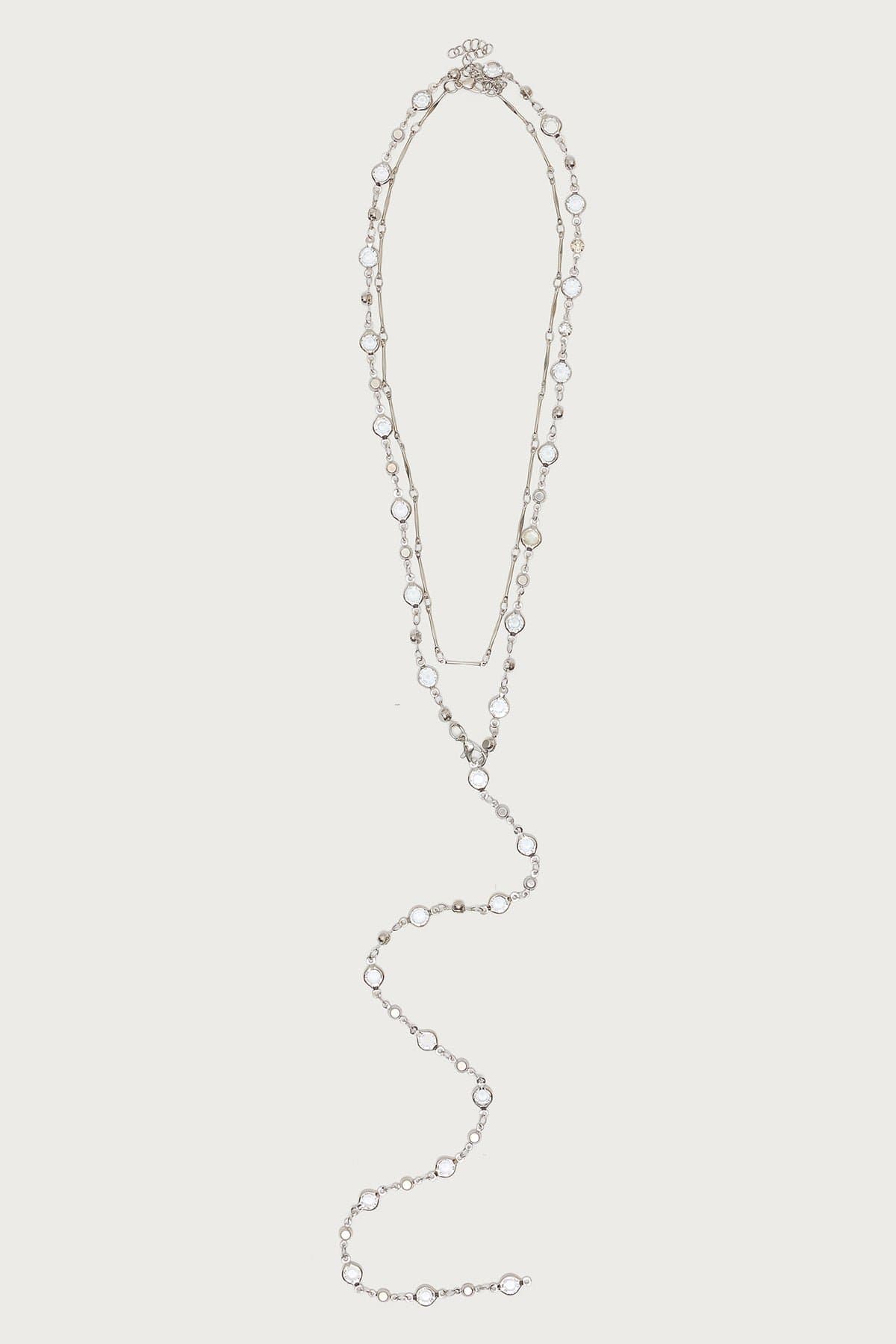 Faux Crystal Cascading Necklace Set Silver Tone Adjustable 16.5-31.4in