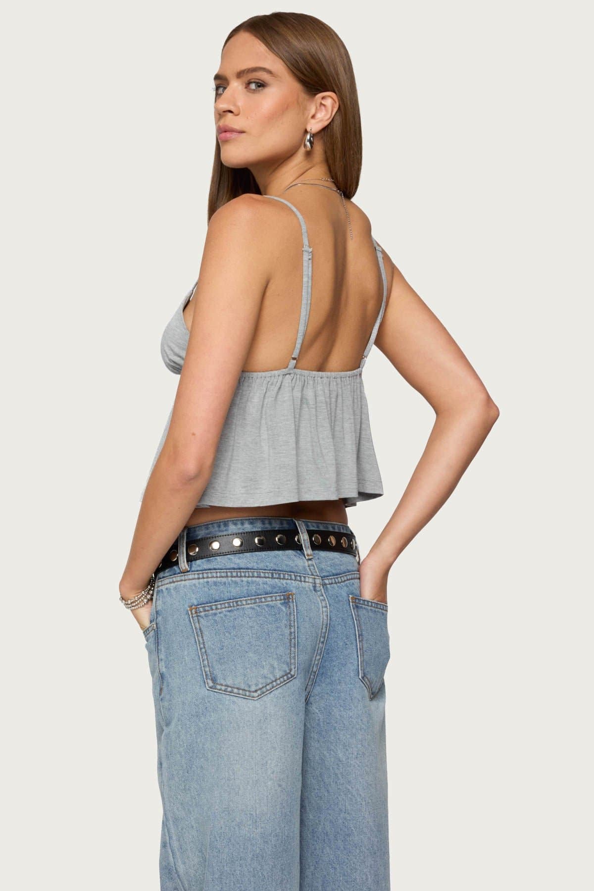 Sunrise Babydoll Tank Top with Adjustable Straps and Front Tie in Rayon Spandex