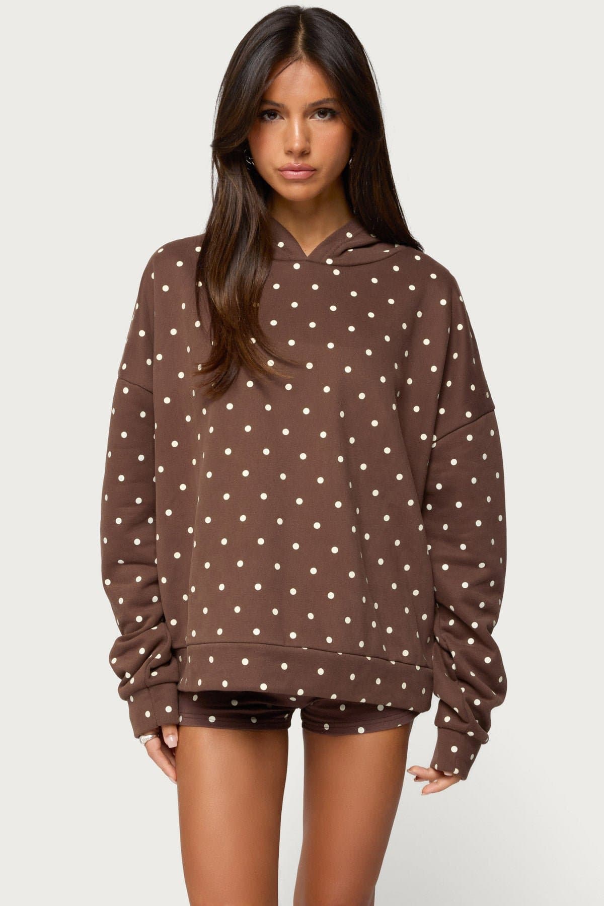 Chelsie Polka Dot Print Hoodie with Edikted Graphic - Cotton Polyester