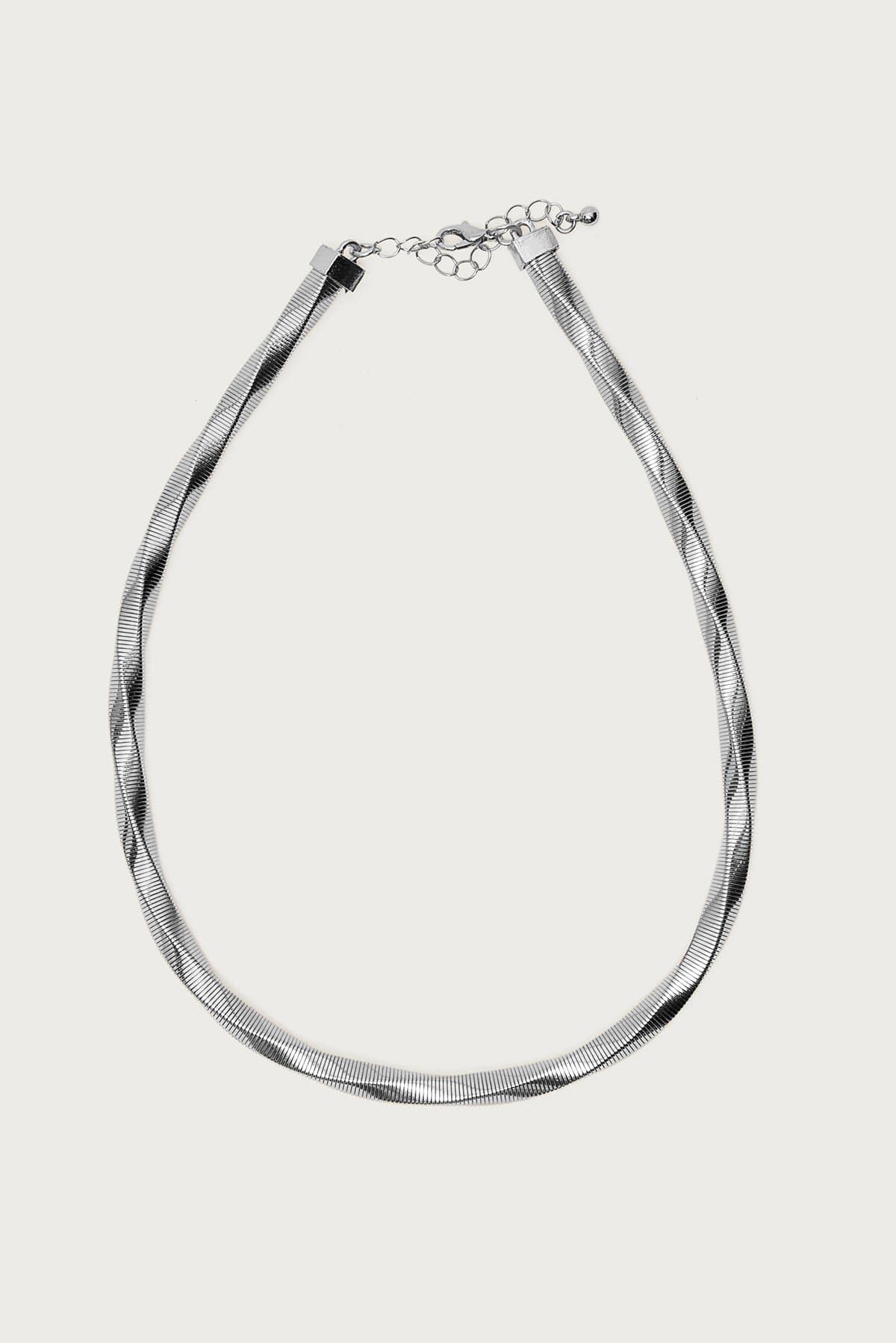 Twisted Necklace Silver Tone Metal 16.1 Inch Length