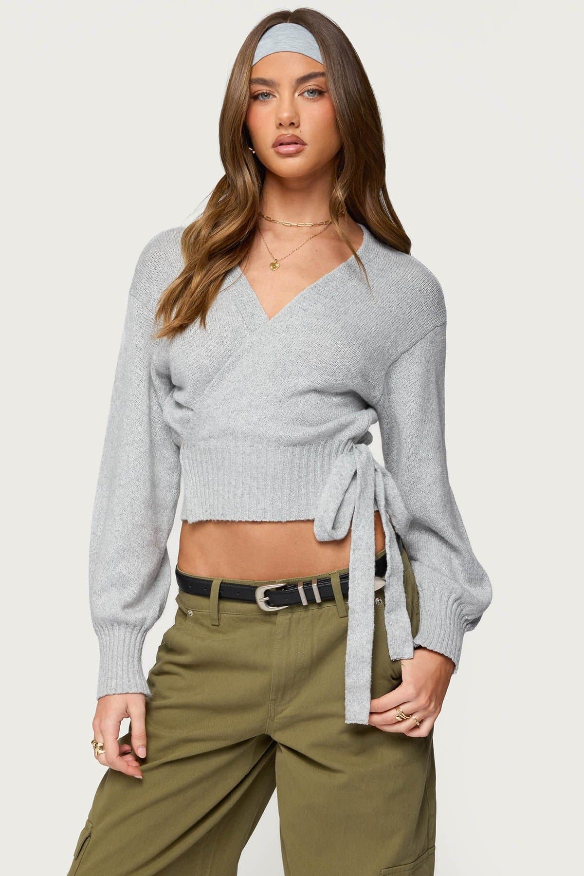 Stella Wrap Knit Cardigan - Acrylic Ribbed Tie Closure Sweater