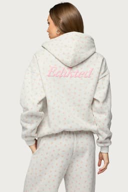 Flower Power Hoodie with Edikted Graphic Text Floral Print Polyester Cotton