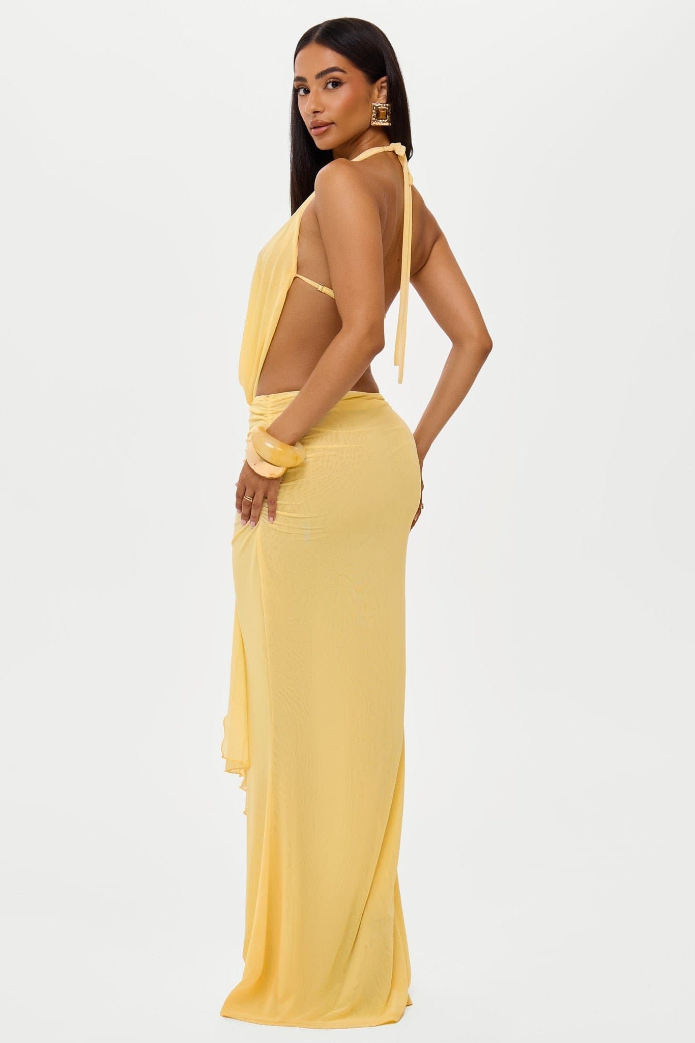 Pearl Maxi Fit and Flare Skirt with Ruching and Stretch Mesh
