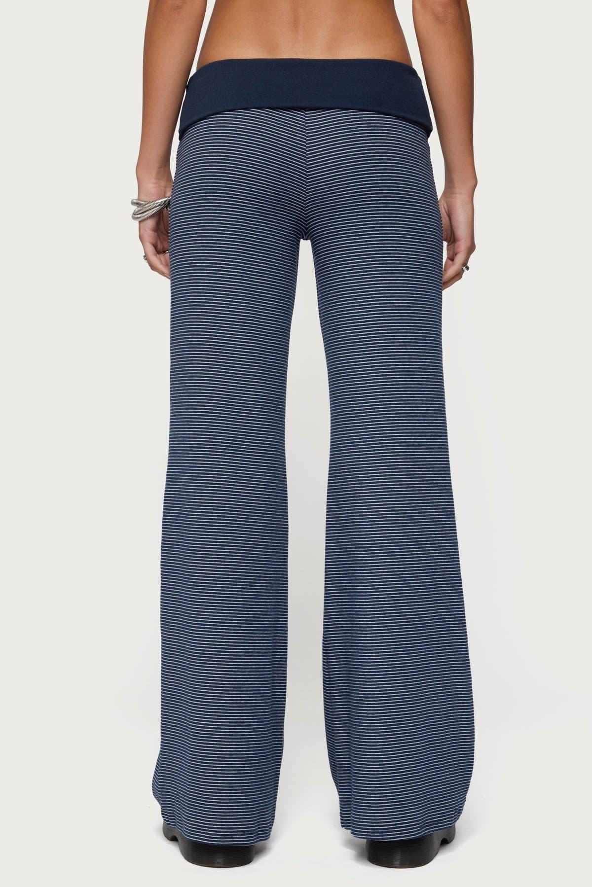 Amarna Striped Fold Over Wide Leg Pants - Cotton Rayon Polyester