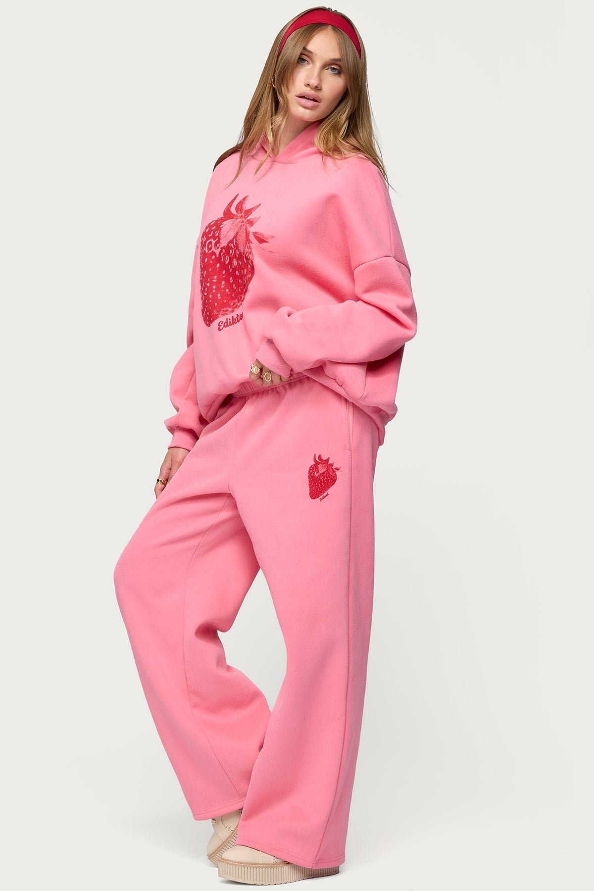 Strawberry Babe Sweatpants - Polyester Cotton Straight Leg with Elastic Waistband