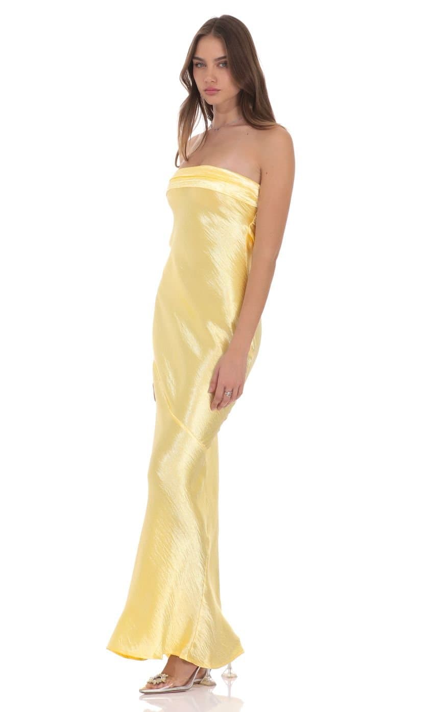 Crinkle Satin Open Back Maxi Dress in Yellow