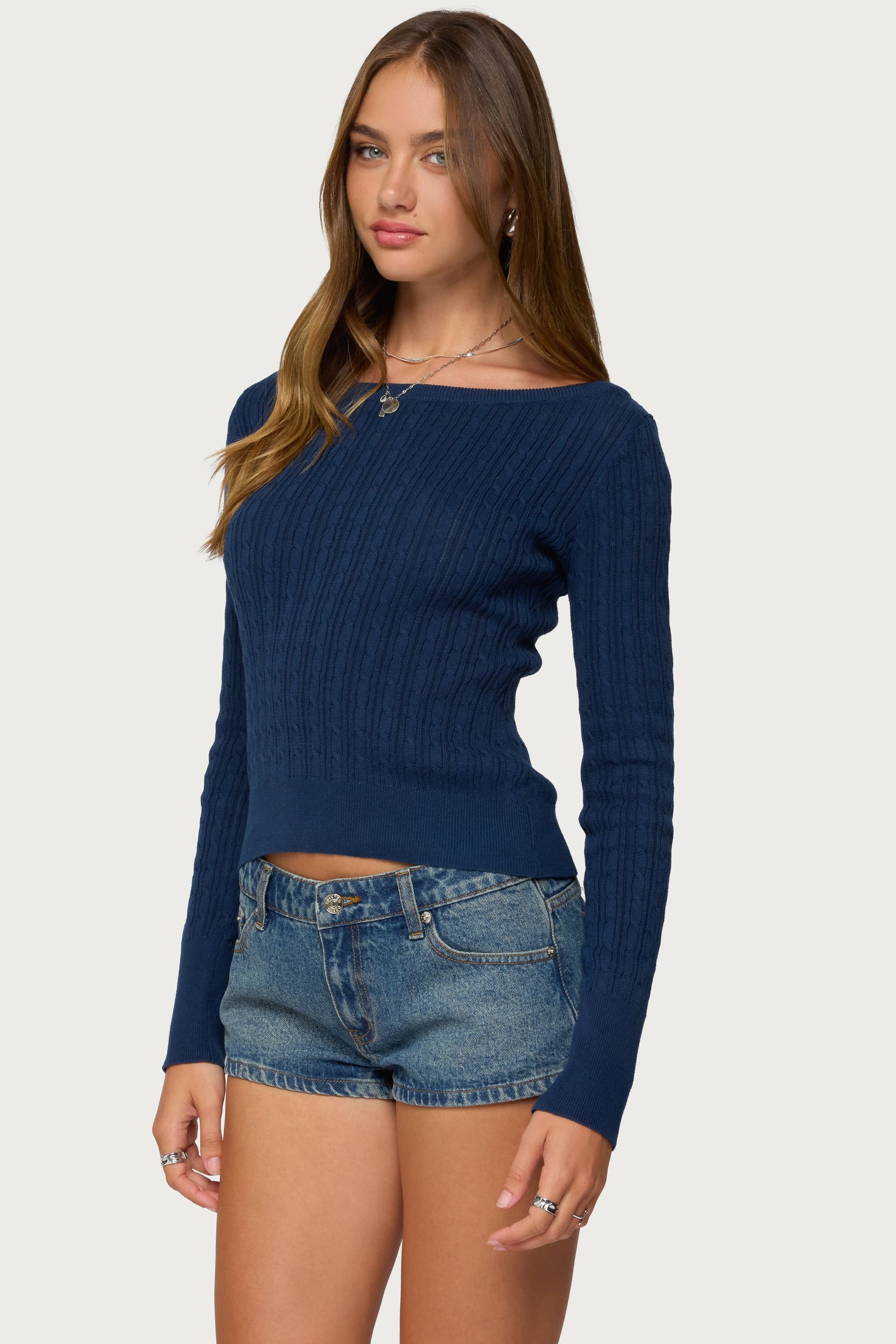 Larah Boat Neck Cable Knit Sweater - 100% Cotton