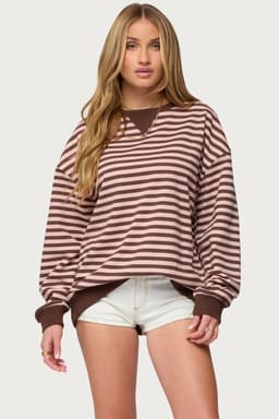 Onda Striped Crewneck Sweatshirt - Long Sleeve Cotton Polyester