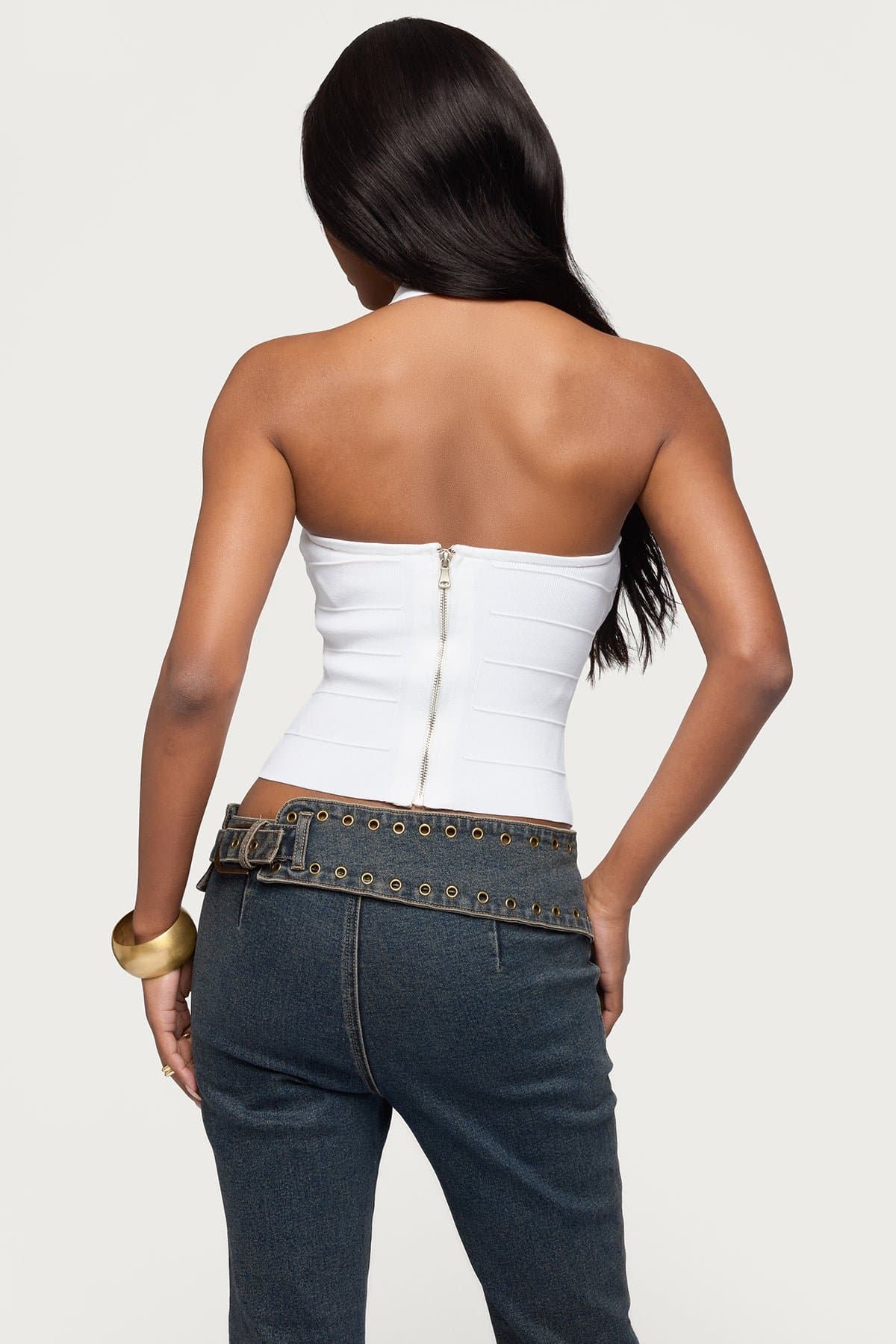 Esmerela Bandage Halter Top - Polyester Straight Neckline Back Zip