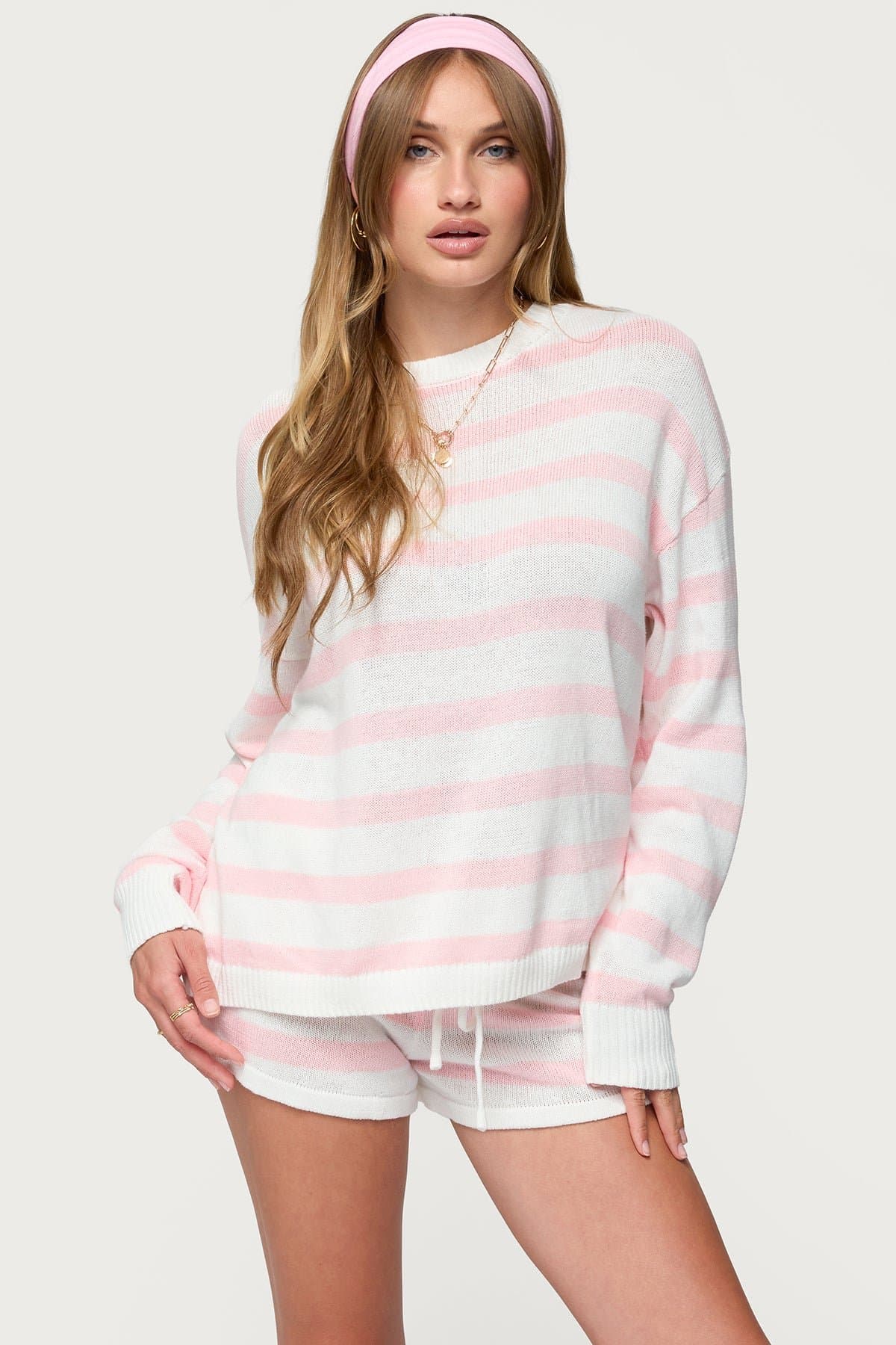 Amaris Oversized Striped Crewneck Sweater 100% Cotton Lightweight Knit