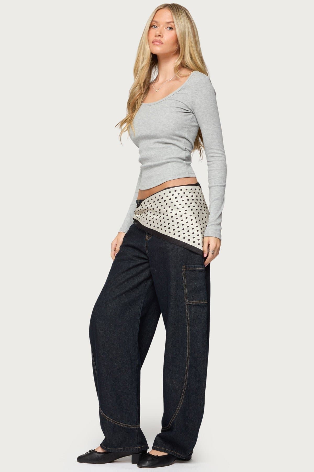 Makenna Scoop Neck Long Sleeve Ribbed Top - Cotton Spandex