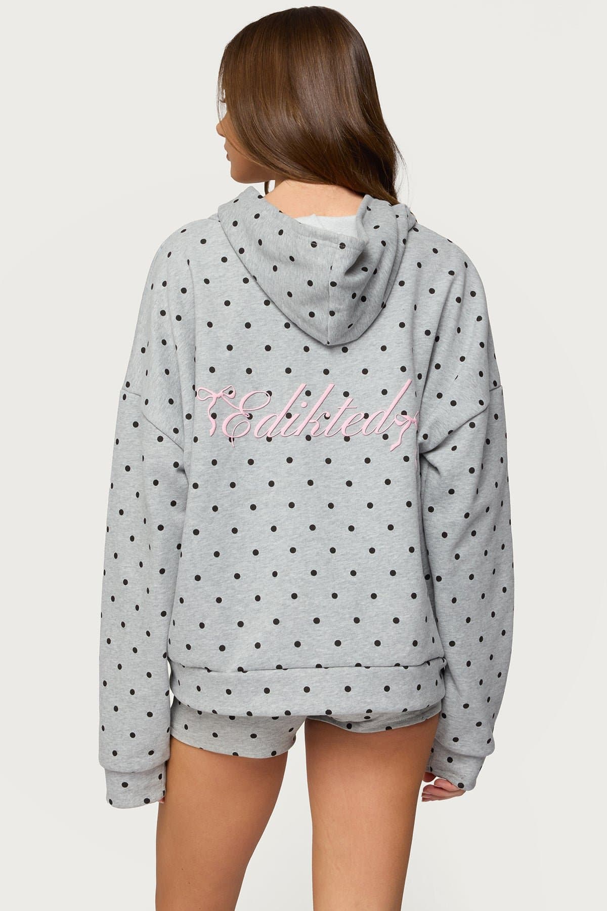 Chelsie Polka Dot Print Hoodie with Edikted Graphic - Cotton Polyester