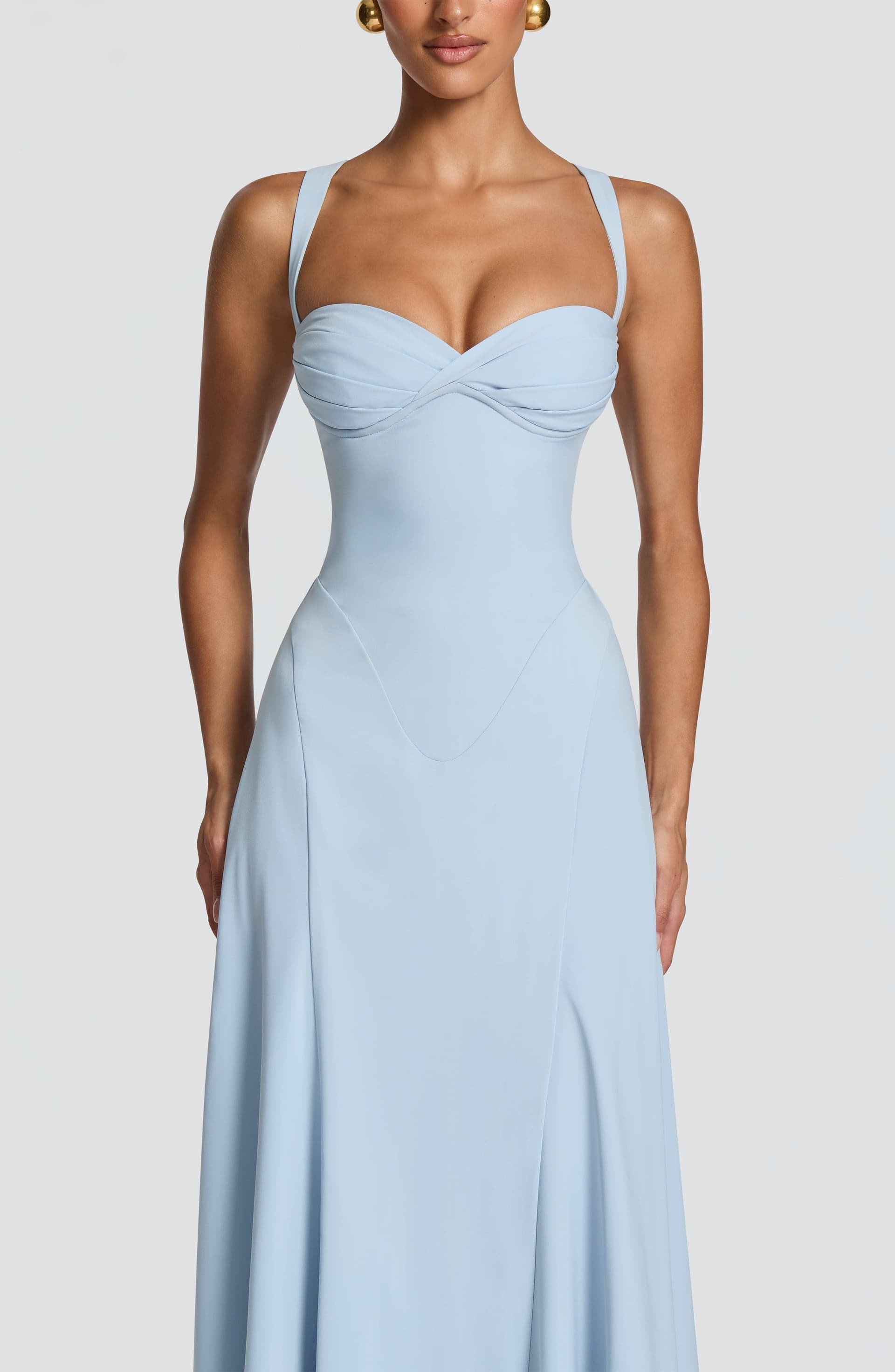 Irie Maxi Dress Glacier Blue Chiffon Sweetheart Neckline Lace-Up Back