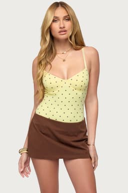 Gabriana Polka Dot Cupped Bodysuit - Adjustable Straps, Polyester Spandex