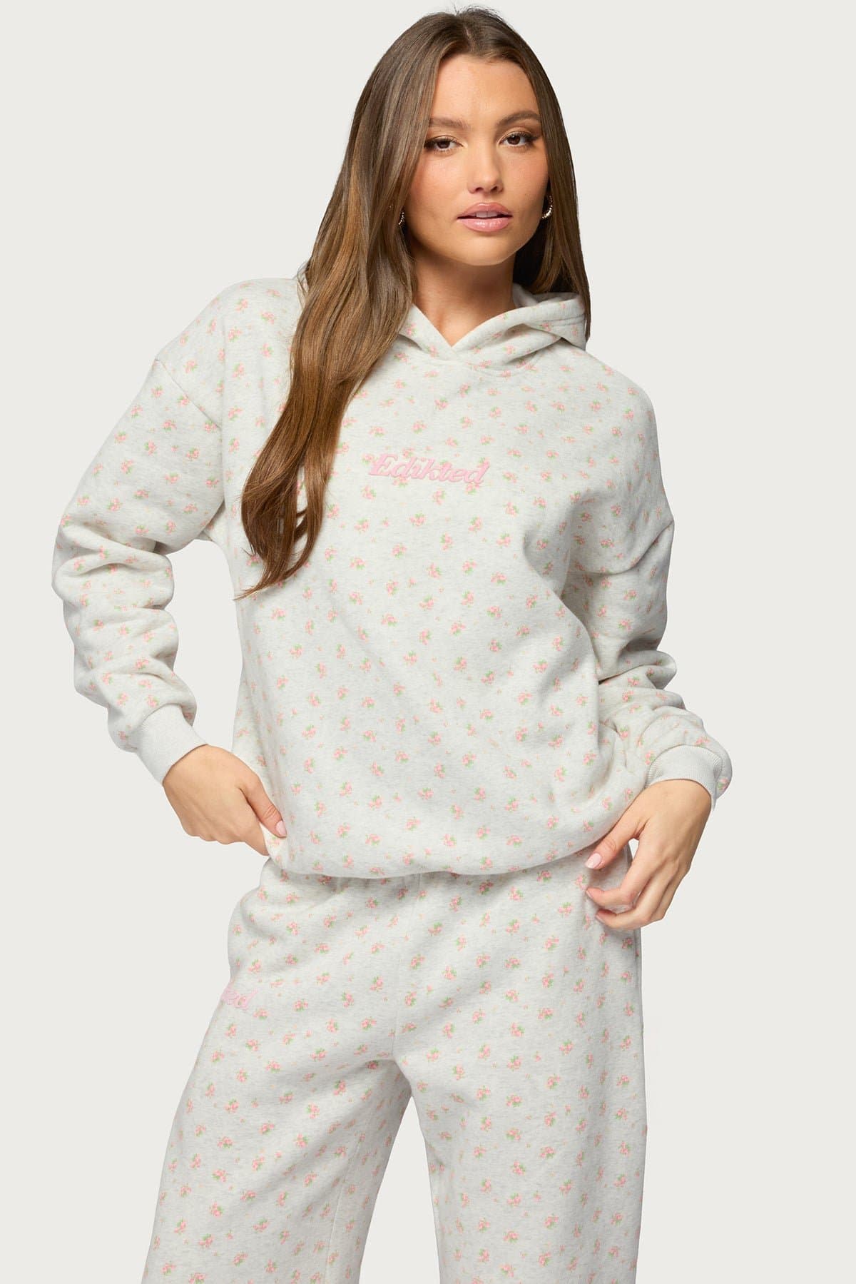 Flower Power Hoodie with Edikted Graphic Text Floral Print Polyester Cotton