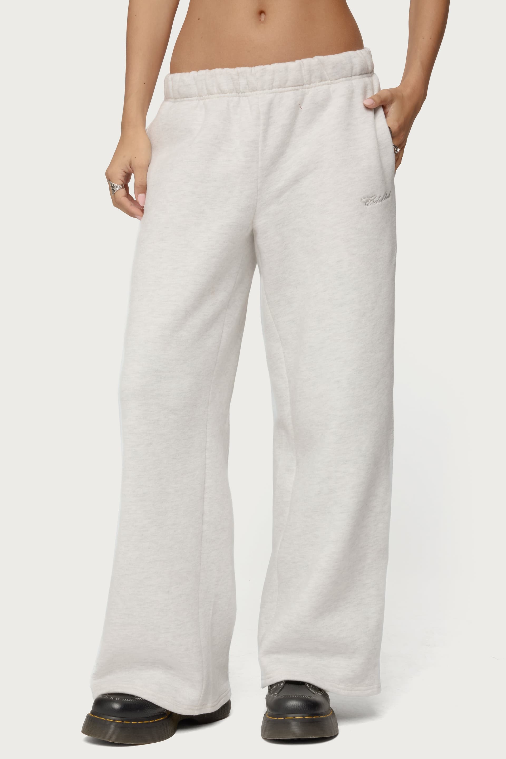 Basic Girl Wide Leg Edikted Sweatpants - Polyester Cotton Embroidered Text