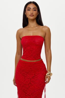 Rosalia Bandeau Top with Lace-Up Back, Boning Support, Gold Trims