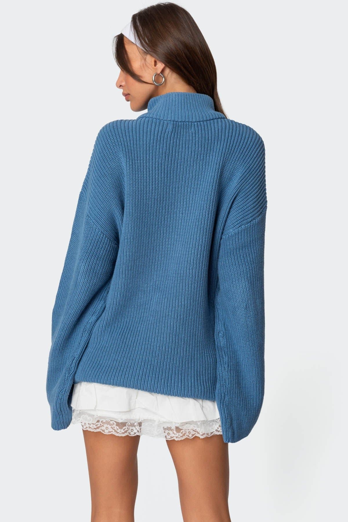 Amour High Neck Oversized Zip Sweater 100% Cotton Knit