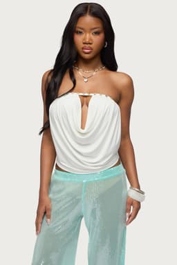 Giana Iridescent Strapless Cowl Neck Top - Polyester Spandex
